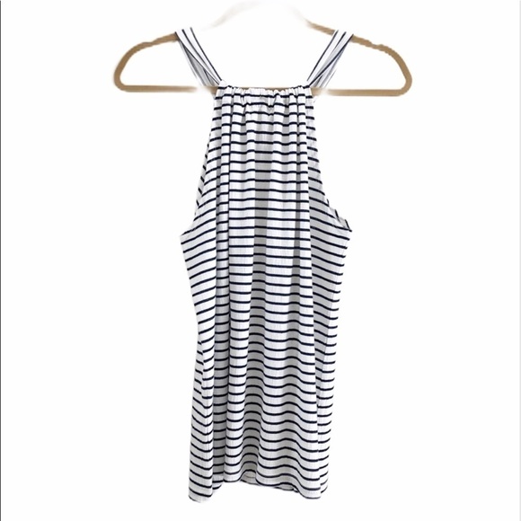 Max Studio navy and white striped sleeveless top. - Picture 2 of 7